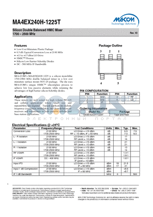 MA4EX240H-1225T datasheet - Silicon Double Balanced HMIC Mixer 1700 - 2500 MHz