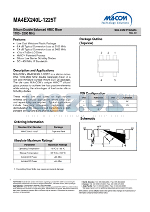 MA4EX240L-1225T datasheet - Silicon Double Balanced HMIC Mixer 1700 - 2500 MHz