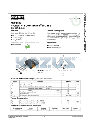 FDP8860 datasheet - N-Channel PowerTrench MOSFET