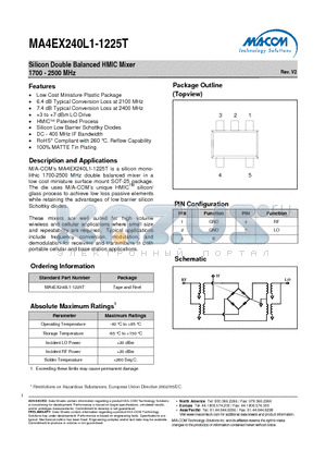 MA4EX240L1-1225T datasheet - Silicon Double Balanced HMIC Mixer 1700 - 2500 MHz