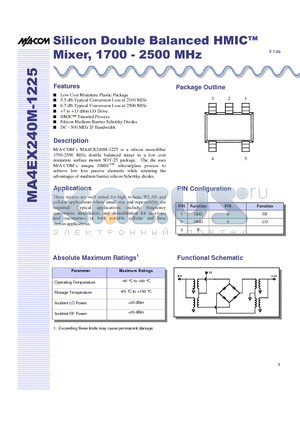 MA4EX240M-1225 datasheet - Silicon Double Balanced HMICTM Mixer, 1700 - 2500 MHz