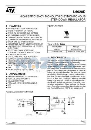 L6928D013TR datasheet - HIGH EFFICIENCY MONOLITHIC SYNCHRONOUS STEP DOWN REGULATOR