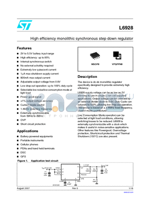 L6928D013TR datasheet - High efficiency monolithic synchronous step down regulator