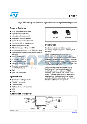 L6928Q1 datasheet - High efficiency monolithic synchronous step down regulator