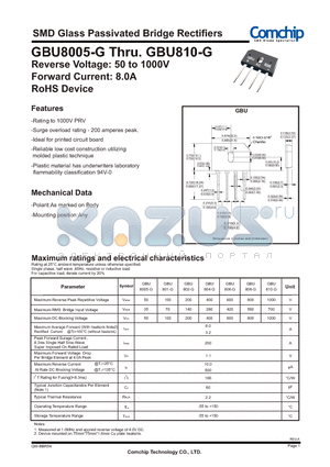 GBU8005-G datasheet - SMD Glass Passivated Bridge Rectifiers