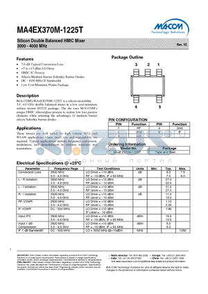 MA4EX370M-1225T datasheet - Silicon Double Balanced HMIC Mixer 3000 - 4000 MHz