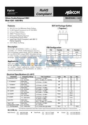MA4EX600L1-1225T datasheet - Silicon Double Balanced HMIC Mixer 4200 - 6000 MHz