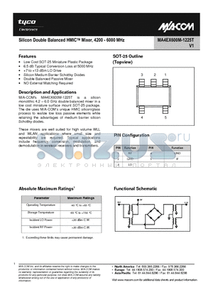 MA4EX600M-1225T datasheet - Silicon Double Balanced HMICTM Mixer, 4200 - 6000 MHz