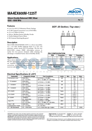 MA4EX600M-1225T datasheet - Silicon Double Balanced HMIC Mixer 4200 - 6000 MHz