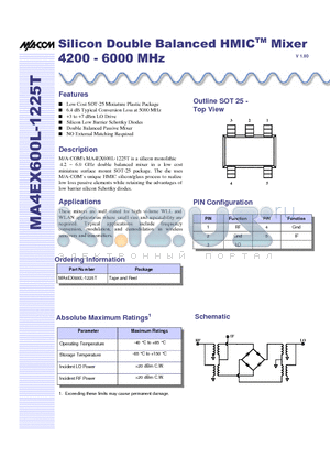 MA4EX600L-1225T datasheet - Silicon Double Balanced HMICTM Mixer 4200 - 6000 MHz