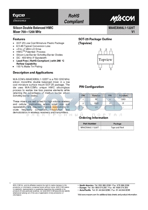 MA4EX950L1-1225T datasheet - Silicon Double Balanced HMIC Mixer 700-1200 MHz