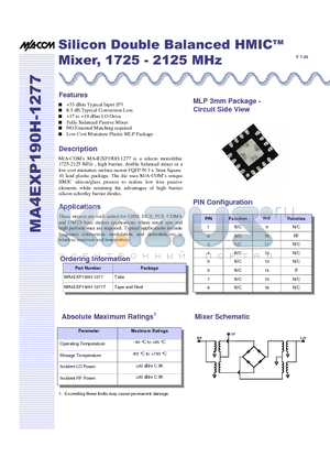 MA4EXP190H-1277T datasheet - Silicon Double Balanced HMICTM Mixer, 1725 - 2125 MHz