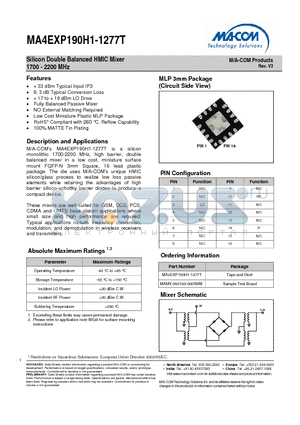 MA4EXP190H1-1277T datasheet - Silicon Double Balanced HMIC Mixer