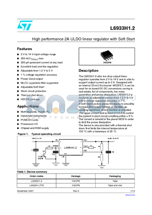 L6933H1.2 datasheet - High performance 2A ULDO linear regulator with Soft Start