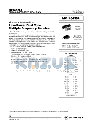 MC145436ADW datasheet - LOW-POWER DUAL TONE MULTIPLE FREQUENCY RECEIVER