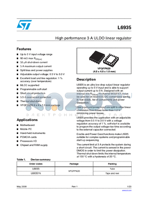 L6935TR datasheet - High performance 3 A ULDO linear regulator