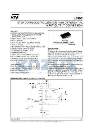 L6995 datasheet - STEP DOWN CONTROLLER FOR HIGH DIFFERENTIAL INPUT-OUTPUT CONVERSION