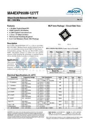 MA4EXP950M-1277T datasheet - Silicon Double Balanced HMIC Mixer 850 - 1050 MHz