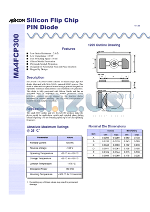 MA4FCP300 datasheet - Silicon Flip Chip PIN Diode