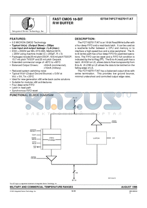 IDT54FCT16270ATPAB datasheet - FAST CMOS 18-BIT R/W BUFFER