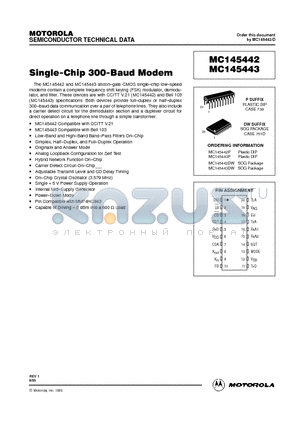 MC145443DW datasheet - SINGLE-CHIP 300-BAUD MODEM