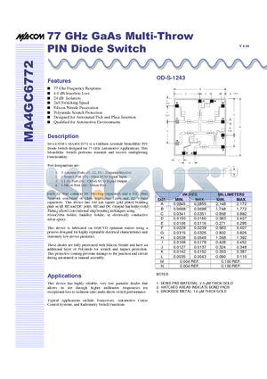 MA4GC6772 datasheet - 77 GHz GaAs Multi-Throw PIN Diode Switch