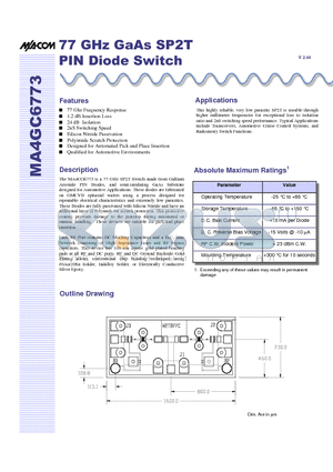 MA4GC6773 datasheet - 77 GHz GaAs SP2T PIN Diode Switch
