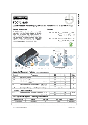 FDQ7236AS datasheet - Dual Notebook Power Supply N-Channel PowerTrench^ in SO-14 Package