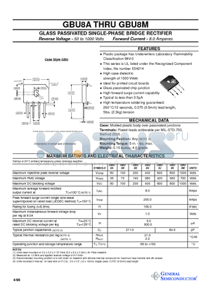 GBU8A datasheet - GLASS PASSIVATED SINGLE-PHASE BRIDGE RECTIFIER