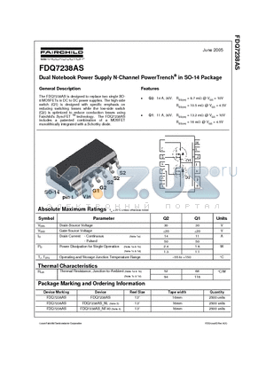 FDQ7238AS datasheet - Dual Notebook Power Supply N-Channel PowerTrench in SO-14 Package