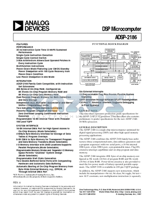 ADSP-2186KST-160 datasheet - DSP Microcomputer