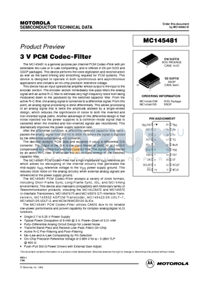 MC145481DW datasheet - 3V PCM CODEC-FILTER