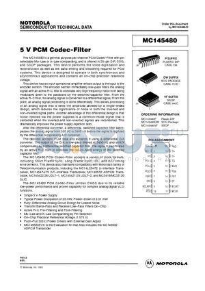 MC145480DW datasheet - 5V PCM CODEC-FILTER