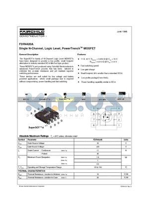 FDR4420A datasheet - Single N-Channel, Logic Level, PowerTrenchTM MOSFET