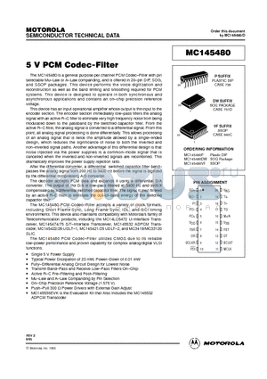 MC145480P datasheet - 5V PCM CODEC-FILTER