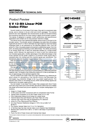 MC145482 datasheet - 5V 13-BIT LINEAR PCM CODEC-FILTER