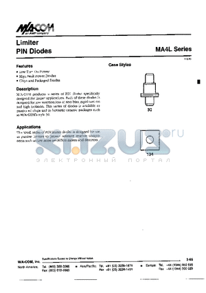 MA4L011-134 datasheet - Limiter PIN Diodes