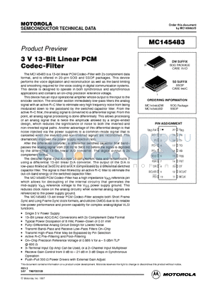 MC145483 datasheet - 3V 13-BIT LINEAR PCM CODEC-FILTER