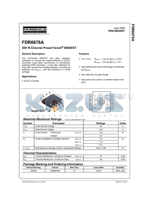 FDR6678A datasheet - 30V N-Channel PowerTrench MOSFET