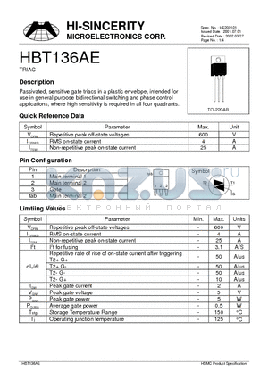 HBT136AE datasheet - TRIAC