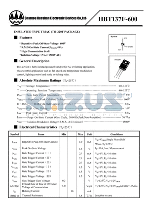 HBT137F-600 datasheet - INSULATED TYPE TRIAC (TO-220F PACKAGE)