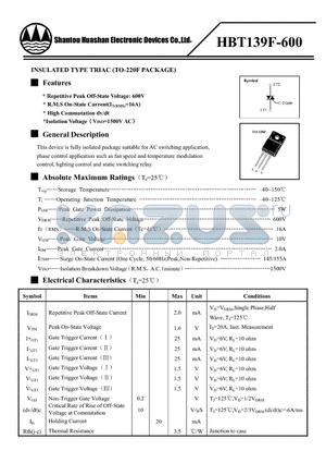 HBT139F-600 datasheet - INSULATED TYPE TRIAC (TO-220F PACKAGE)