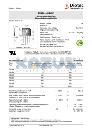 GBU8A_10 datasheet - Silicon-Bridge-Rectifiers