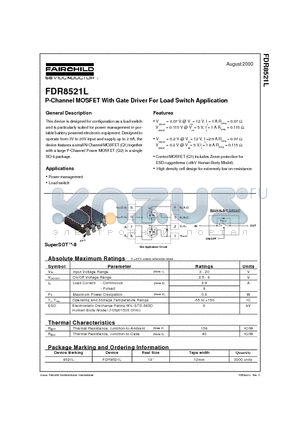 FDR8521L datasheet - P-Channel MOSFET With Gate Driver For Load Switch Application