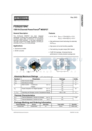 FDS2070N7 datasheet - 150V N-Channel PowerTrench MOSFET