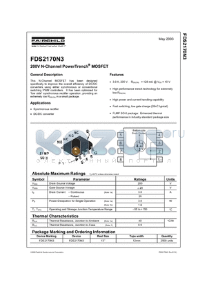 FDS2170N3 datasheet - 200V N-Channel PowerTrench MOSFET