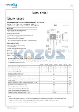 GBU8D datasheet - GLASS PASSIVATED SINGLE-PHASE BRIDGE RECTIFIER(VOLTAGE 50 to 800 Volts CURRENT - 8.0 Amperes)