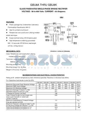 GBU8D datasheet - GLASS PASSIVATED SINGLE-PHASE BRIDGE RECTIFIER