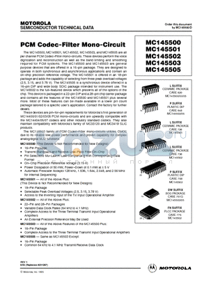 MC145502 datasheet - PCM CODEC-FILTER MONO- CIRCUIT