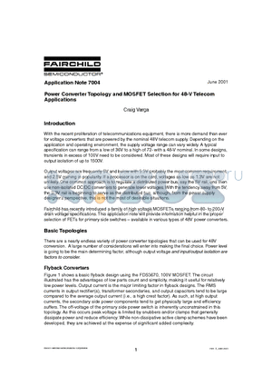 FDS2570 datasheet - Power Converter Topology and MOSFET Selection for 48-V Telecom